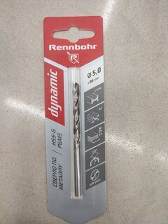 Сверло по металлу, Rennbohr, Dinamic Card, диаметр 5х86 мм, цилиндрический хвостовик, 675050 - фото 1 от пользователя