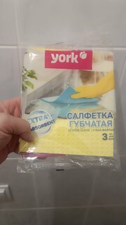 Салфетка бытовая для уборки, целлюлоза, 17.5х15.5 см, 3 шт, губчатая, York, 024010 - фото 3 от пользователя