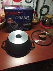 Кастрюля алюминий, антипригарное покрытие, 2 л, с крышкой, крышка стекло, круглая, Kukmara, Granit Ultra, кга22а, красная - фото 9 от пользователя