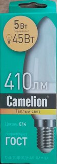Лампа светодиодная E14, 5 Вт, 45 Вт, 220 В, свеча, 3000 К, теплый белый свет, Camelion, 12031 - фото 3 от пользователя
