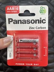 Батарейка Panasonic, ААА (LR03, R3), Zinc-carbon, солевая, 1.5 В, блистер, 4 шт - фото 1 от пользователя