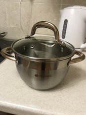 Кастрюля нержавеющая сталь, 1.8 л, с крышкой, крышка стекло, Daniks, Мадрид Gold, SD-316G, индукция - фото 7 от пользователя