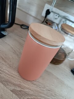 Банка для сыпучих продуктов, керамика, 0.9 л, 10х18 см, с крышкой, Agness, 470-362, коралловая - фото 1 от пользователя