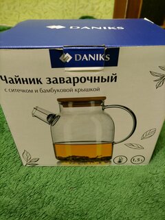 Чайник заварочный стекло, 1.5 л, с ситечком, с бамбуковой крышкой, Daniks, SXH09 - фото 3 от пользователя