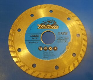 Диск отрезной алмазный по армированному бетону, Diaforce, Turbo Basic, сплошной край, 125х22.23х1.9 мм, сухой рез, 511125 - фото 4 от пользователя