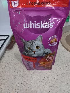 Корм для животных Whiskas, 350 г, для взрослых кошек 1+, сухой, говядина, подушечки с паштетом, пакет, G3650 - фото 2 от пользователя