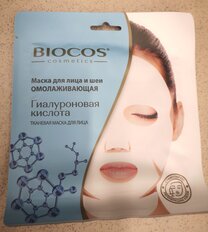 Маска для лица и шеи, Biocos, тканевая, омолаживающая, с гиалуроновой кислотой - фото 4 от пользователя