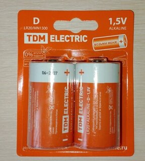 Батарейка TDM Electric, D (LR20), Alkaline, щелочная, 1.5 В, блистер, 2 шт, SQ1702-0012 - фото 6 от пользователя