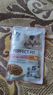 Корм для животных Perfect Fit, 75 г, для котят до 12 месяцев, кусочки в соусе, курица, N1802 - фото 7 от пользователя