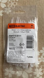 Хомут стяжной кабельный, 2.5х100 мм, нейлон, 100 шт, белый, TDM Electric, SQ0515-0111 - фото 1 от пользователя