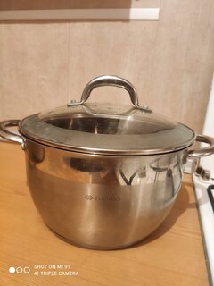 Кастрюля нержавеющая сталь, 4.3 л, с крышкой, крышка стекло, Daniks, Мадрид Gold, SD-322G, индукция - фото 4 от пользователя