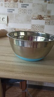 Миска походная, нержавеющая сталь, 20 см, силиконовое дно, круглая, голубая, Kamille, 4347 - фото 3 от пользователя