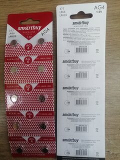 Батарейка Smartbuy, LR626 (377, G4), Alkaline, щелочная, 1.5 В, блистер, 10 шт, SBBB-AG4-10B - фото 3 от пользователя