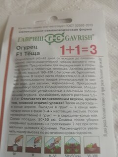 Семена Огурец, Теща F1, Семена от автора, Лидер 1+1=3, корнишон, цветная упаковка, Гавриш - фото 2 от пользователя