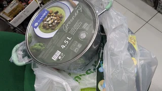 Кастрюля нержавеющая сталь, 4.5 л, с крышкой, крышка стекло, силиконовые ручки мятные, Daniks, Гринери, SD-23-22-2, индукция - фото 8 от пользователя