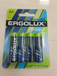 Батарейка Ergolux, АА (LR6, 15A), Alkaline, щелочная, 1.5 В, блистер, 4 шт, 11748 - фото 1 от пользователя