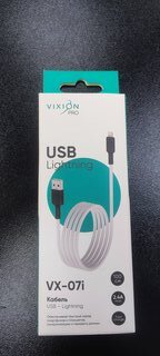 Кабель Vixion, VX-07i, Lightning 8-pin, 2 разъема, 2.4 А, 1 м, усиленный, белый - фото 2 от пользователя