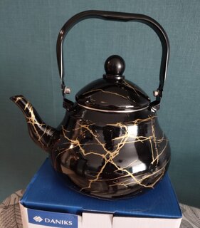 Чайник сталь, эмалированное покрытие, 2.5 л, ручка металл, Daniks, Черный мрамор, индукция, Y4-8971 - фото 1 от пользователя