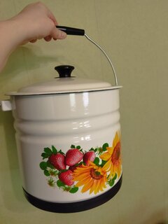 Ведро сталь, эмалированное, 10 л, с крышкой, белый, слоновая кость, с поддоном, Керченский металлургический завод, с декором, 41304-222/6-У2 - фото 7 от пользователя