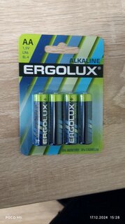 Батарейка Ergolux, АА (LR6, 15A), Alkaline, щелочная, 1.5 В, блистер, 4 шт, 11748 - фото 1 от пользователя