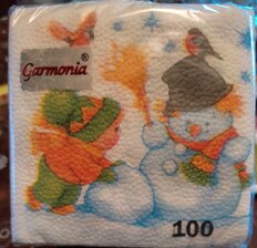 Салфетки бумажные Гармония Цвета, Снеговик и дети, 100 шт, 24х24 см - фото 3 от пользователя