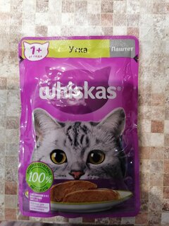 Корм для животных Whiskas, 75 г, для взрослых кошек 1+, паштет, утка, пауч, G8473 - фото 1 от пользователя