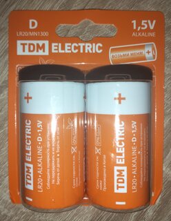 Батарейка TDM Electric, D (LR20), Alkaline, щелочная, 1.5 В, блистер, 2 шт, SQ1702-0012 - фото 7 от пользователя