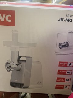 Мясорубка электрическая JVC, JK-MG124, 2000 Вт, реверс, 2 кг/мин, пластик, 2 насадки, с отсеком для хранения насадок, белая - фото 1 от пользователя