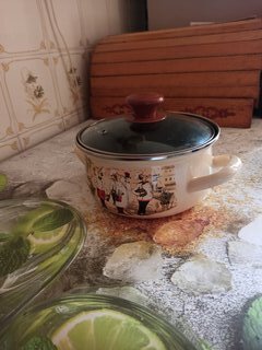 Кастрюля эмалированная сталь, 1.5 л, с крышкой, крышка стекло, с декором, сферический, Керченский металлургический завод, Сомелье, 61904-082/4.02 - фото 1 от пользователя