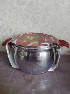 Кастрюля нержавеющая сталь, 5.1 л, с крышкой, крышка стекло, Daniks, Орлея, GS-01159P-22CA, индукция - фото 8 от пользователя