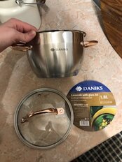 Кастрюля нержавеющая сталь, 1.8 л, с крышкой, крышка стекло, Daniks, Мадрид Gold, SD-316G, индукция - фото 6 от пользователя
