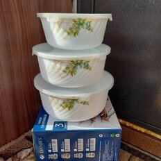 Салатник стеклокерамика, круглый, 3 шт, 19, 16, 14 см, 0.5, 0.8, 1.4 л, с крышкой, Оазис, Daniks, BY14HDW-3-T36 - фото 3 от пользователя