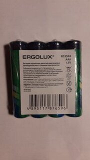 Батарейка Ergolux, ААА (R03, 24D), Zinc-carbon, солевая, 1.5 В, спайка, 4 шт, 12440 - фото 7 от пользователя