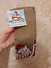Полотенце кухонное 35х60 см, 270 г/м2, 100% хлопок, Новогодние краски Котик с подарками, Узбекистан, AI-1504020 - фото 4 от пользователя