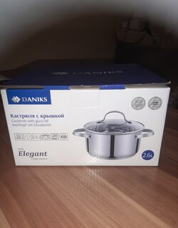 Кастрюля нержавеющая сталь, 2.6 л, с крышкой, крышка стекло, Daniks, Элегант, GS-01338-18CA-2, индукция - фото 1 от пользователя