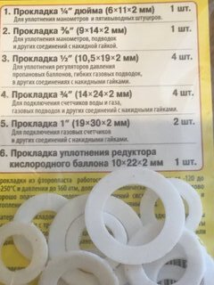 Набор прокладок 13 шт, 1/4&quot;-1&quot; 1/2, фторопласт, белый, СантехКреп, Сантехник №17, 2.7.17. - фото 4 от пользователя