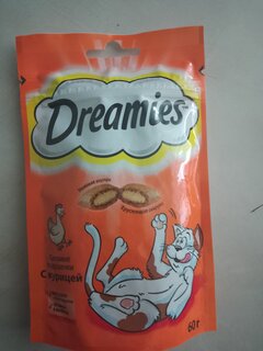 Корм для животных Dreamies, 60 г, для кошек, лакомство, курица, 52351 - фото 2 от пользователя