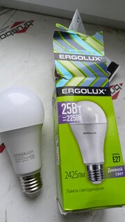 Лампа светодиодная E27, 25 Вт, 225 Вт, груша, 6500 К, холодный белый свет, Ergolux, 14228 - фото 8 от пользователя