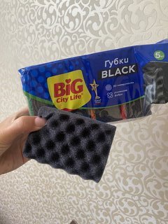 Губка для посуды 5 шт, Black, 10х6.5х4 см, с волнистой поверхностью, Big City Life, 14410025 - фото 2 от пользователя