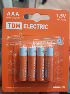 Батарейка TDM Electric, ААА (LR03, 24A), Alkaline, щелочная, 1.5 В, блистер, 4 шт, SQ1702-0006 - фото 1 от пользователя