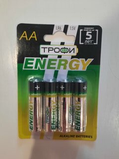 Батарейка Трофи, АА (LR6, 15A), Energy Alkaline, щелочная, 1.5 В, блистер, 4 шт, Б0017046 - фото 3 от пользователя