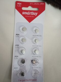 Батарейка Smartbuy, LR626 (377, G4), Alkaline, щелочная, 1.5 В, блистер, 10 шт, SBBB-AG4-10B - фото 9 от пользователя