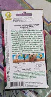 Семена Цветы, Цинния, Королева красный лайм, 5 шт, цветная упаковка, Аэлита - фото 3 от пользователя