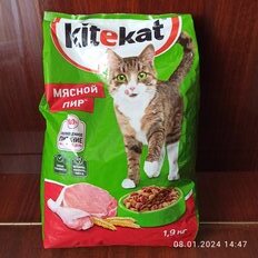 Корм для животных Kitekat, 1900 г, для взрослых кошек, сухой, мясной пир, пакет, 10132142 - фото 3 от пользователя