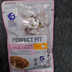 Корм для животных Perfect Fit, 75 г, для котят до 12 месяцев, кусочки в соусе, курица, N1802 - фото 1 от пользователя