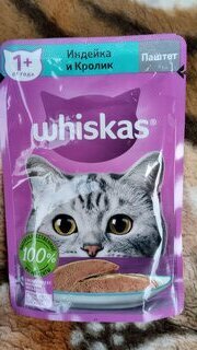 Корм для животных Whiskas, 75 г, для взрослых кошек 1+, паштет, индейка/кролик, пауч, G8471 - фото 1 от пользователя