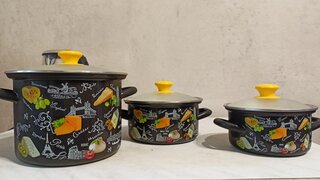 Набор посуды эмалированная сталь, 6 предметов, кастрюли 1.5,2.3,5 л, Керченский металлургический завод, Сыр-5-1-Экстра, коричневый - фото 2 от пользователя