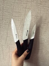 Набор ножей 5 предметов, 12.5 см, 10 см, 7.5 см, керамическая овощечистка, керамика, рукоятка пластик, с подставкой, акрил, Daniks, Бремен, JA20202371 - фото 5 от пользователя