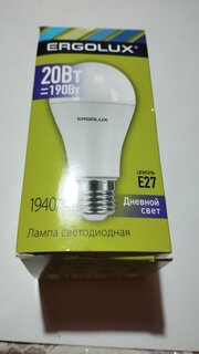 Лампа светодиодная E27, 20 Вт, 190 Вт, 220 В, груша, 6500 К, холодный белый свет, Ergolux - фото 5 от пользователя