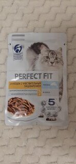 Корм для животных Perfect Fit, 75 г, для кошек с чувствительным пищеварением, кусочки в соусе, лосось, N1804 - фото 1 от пользователя